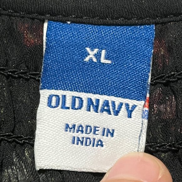 Old Navy Womens Dark Floral Peasant Top XL Metallic Balloon Sleeve Cottagecore - Picture 7 of 8